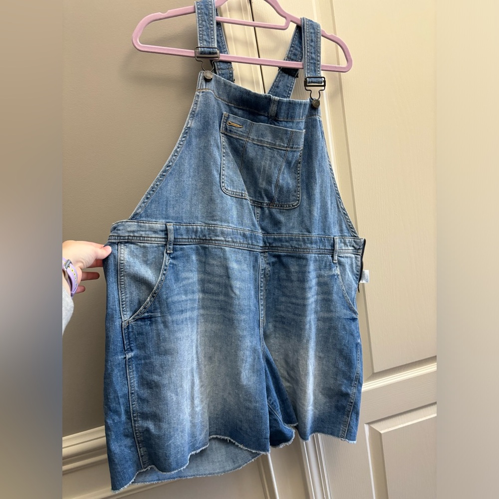 Gap Women’s distressed cut-off shorty overalls